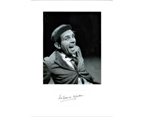 Sir Norman Wisdom signature piece mounted below b/w photo of the entertainer. English actor, comedian, and singer-songwriter 