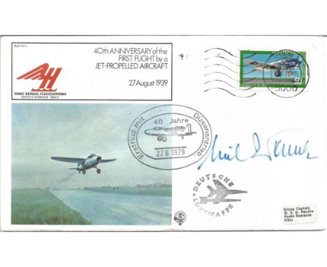Erich Warsitz the 1st Jet Plane pilot 1939 signed 40th ann1st jet flight cover FF11. 1979 cover flown by German RAF with loca