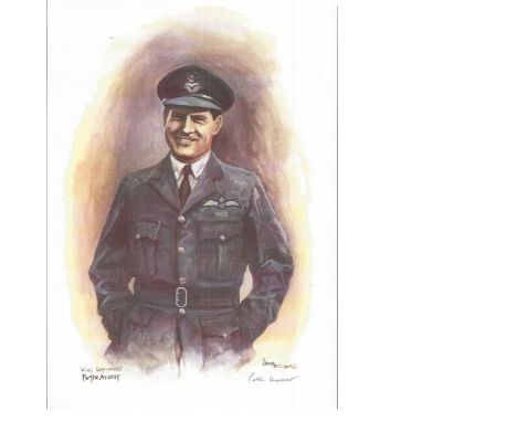 Wg Cmdr Peter Ayerst WW2 RAF Battle of Britain Pilot signed colour print 12x8 inch signed in pencil. Image of him in uniform.