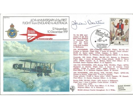Jean Batten signed 1979 First Flight cover, FF10, comm. 60th ann first England Australia Flight. Flown by Concorde. New Zeala
