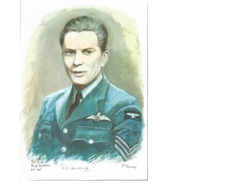 Sgt Pilot David Denchfield WW2 RAF Battle of Britain Pilot signed colour print 12 x 8 inch signed in Pencil. Image of him in 