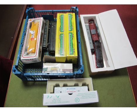 Nine Items of 'HO' Gauge Rolling Stock, two Marklin (Tin) Coaches, two "Schicht" boxed "C.S.D" Coaches, appear new, a Jouef "