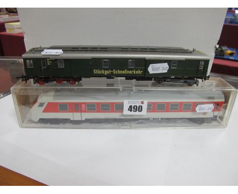 Two 'HO' Gauge Continental Outline Items, Fleischmann Cased Ref No. 5100K "Steurwagen", DB Railways grey/orange livery. Plus 