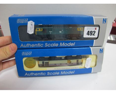 Two Dapol 'N' Gauge Cased Diesel Locomotives, Ref No. ND1450 BR Class 26, Ref No. ND205C Class 27 BR blue R/No. 270058, very 