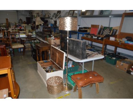 A standard lamp and shade and matching light shade