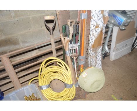 A quantity of various long handled gardening tools etc.