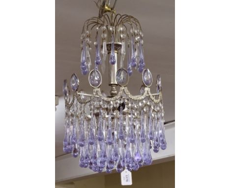 A Murano clear and blue glass 4-tier chandelier, with globular drops, L70cm approx 
