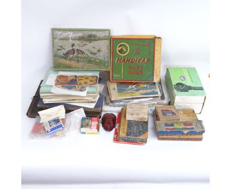 Various Vintage ephemera and collectables, including Slazenger's Lawn Tennis Racket Gut reviver, Cunard White Star menus, cam