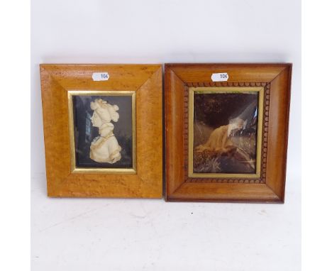 Leslie Ray, wax relief portrait of a woman, in maple frame, overall 21cm x 19cm, and a crystoleum print in frame (2) 