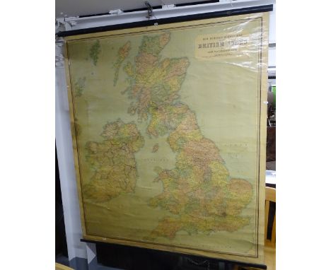 A Vintage coloured single-sided school map, New Reduced Survey of The British Isles, by John Bartholomew F.R.G.S., 140cm x 16