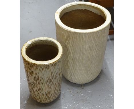 2 cream glazed ceramic planters, tallest 50cm 