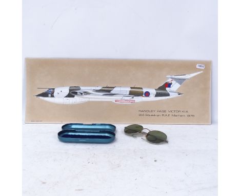 David R Watson, gouache, Handley Page Victor plane profile, and a pair of military issue pilot's tinted spectacles in metal c