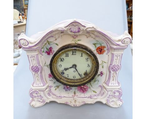 A Royal Bonn mantel clock with floral design "A La Orne", height 29cm 