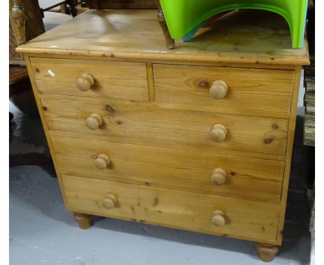 A modern pine 5-drawer chest, on bracket feet, W91cm 