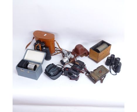 Various cameras, equipment and binoculars, including Prinz 10 x 50 binoculars, Fujifilm S7000 camera etc 