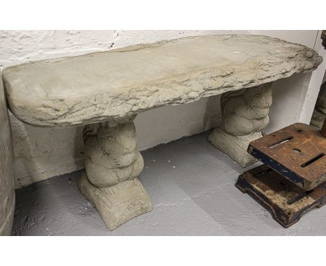 A rectangular concrete garden 3-section bench, on squirrel supports, L100cm 
