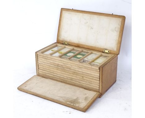 A collection of various scientific microscope slides, including egg of parasite, elytron of diamond beetle, spinal cord of ca
