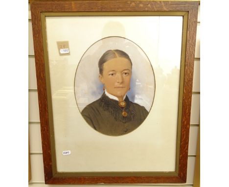 19th century oval watercolour, portrait study, 28cm x 23cm, framed 