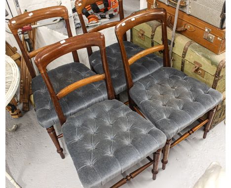 A set of 4 19th century mahogany dining chairs, with button-backed upholstered seats on turned legs 