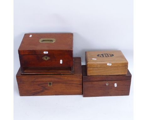 A 19th century satinwood folding letter rack, a 19th century mahogany tea caddy, a mahogany folding writing slope etc (4) 