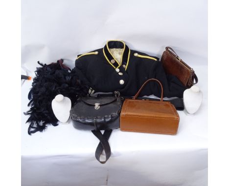Various Vintage leather and snakeskin handbags, military uniform etc 