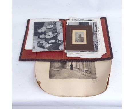 A leather-covered desk blotter, Vintage photographs, Reginald Baxter cards, Ivor Novello concert programmes etc 