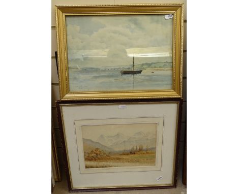 C M K Parsons, watercolour, boats on the River Teign, 24cm x 34cm, framed, and 4 other watercolours by different hands (5) 