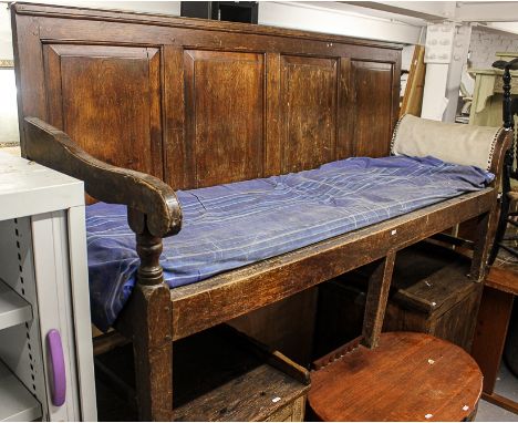 A Victorian panelled oak hall bench, L190cm 