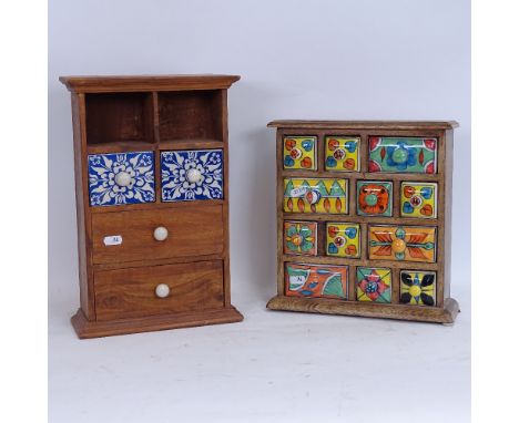 2 table-top collector's chest of drawers, with glazed ceramic drawers, largest height 37cm (2) 