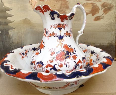 Edwardian Booth's wash jug and basin, with Imari style decoration 