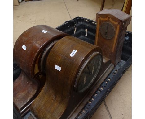 2 Art Deco mantel clocks with 2-train movements, and an Arts and Crafts clock, height 6.5cm 