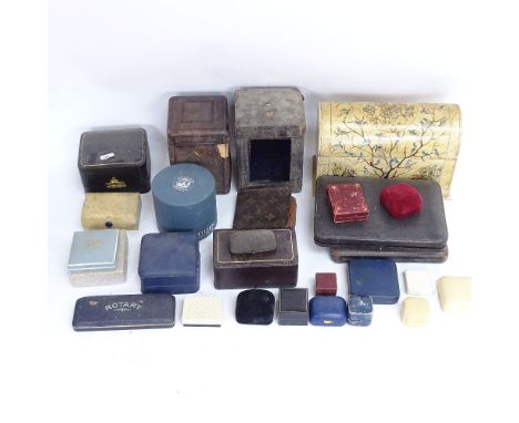 Various Vintage jewellery boxes, leather travelling carriage clock cases etc 