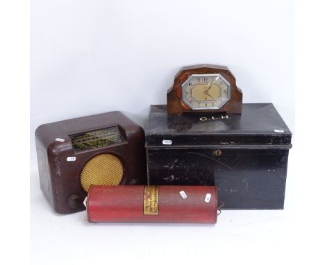 Various interesting collectables, including Read &amp; Campbell Ltd of Horsham Vintage tin-cased fire blanket, a Bush DAC.90.