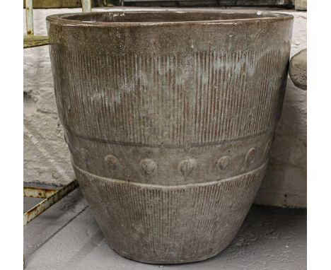 A large circular ceramic glazed planter, H51cm 