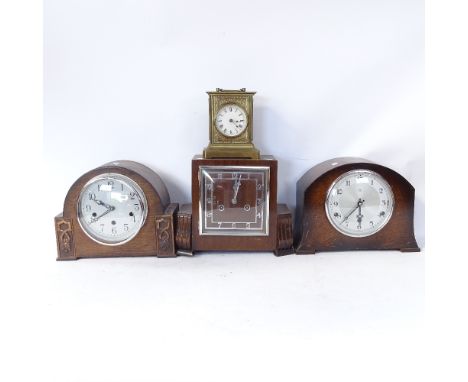 3 Vintage mantel clocks, and a brass-cased carriage clock (4) 