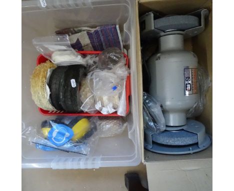 A Professional 6" bench grinder, GWO, and a quantity of polishing wheels 