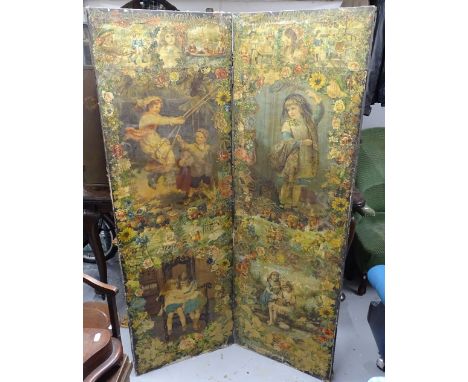 A decoupage decorated 4-fold draught screen 