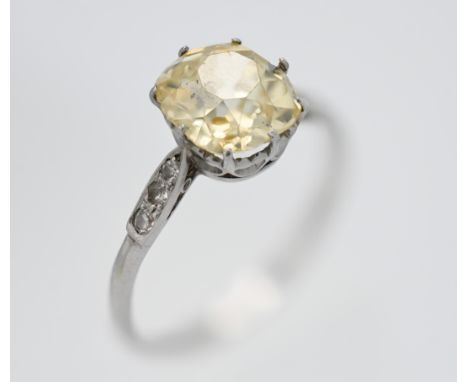 A rare 3 carat fancy yellow diamond ring, size P.