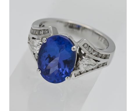 Iliana- an 18k white gold certified white gold tanzanite ring, with IGI certificate, dated 2006, weight 5.04ct, colour blueis
