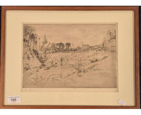 David Waterson R.E. [1870-1954],Original etching titled "Brechin Cathedral" [Frame- 30x40cm]