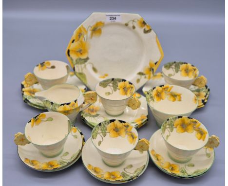 21 piece Paragon "Iceland Poppy" tea set, 6 cups, six saucers, six plates, cake plate, sugar and cream. Replica of service pr