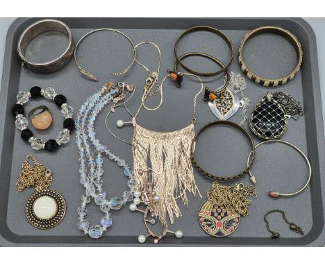 A Collection of mixed costume jewellery and Silver bangle; Birmingham silver bangle, various Indian bangles and contemporary 