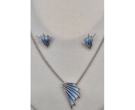 Sheila Fleet 925 silver and enamel wing pendant with matching earrings. Comes with a silver chain. 