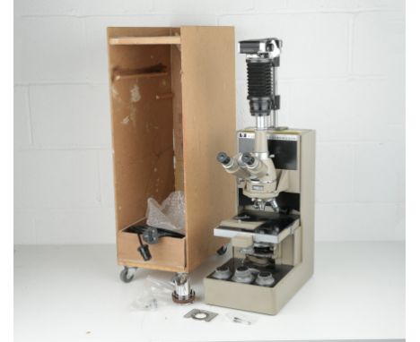 Large Vickers Pathalux M320 Microscope,English, c.1972, with Praktica 35mm Camera, in large travel case, untested