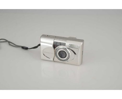 An Olympus Mju-V 35mm Compact Camera,chrome, camers functions appear to work with batteries, zoom, flash, wind on and button 