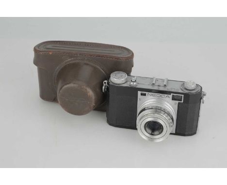 A Neoca IS Rangefinder Camera,black, with Neokor Anastigmat C. 45mm f/3.5, shutter working, body G-VG, lens P-F, slight fungu