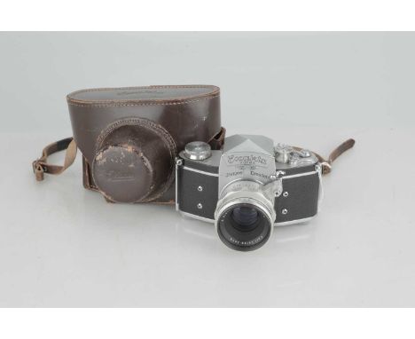 An Ihagee Exaktar Varex SLR Camera,with Carl Zeiss Jena Biotar T f/2 58mm lens, body, VG, shutter working, lens, VG, some ver