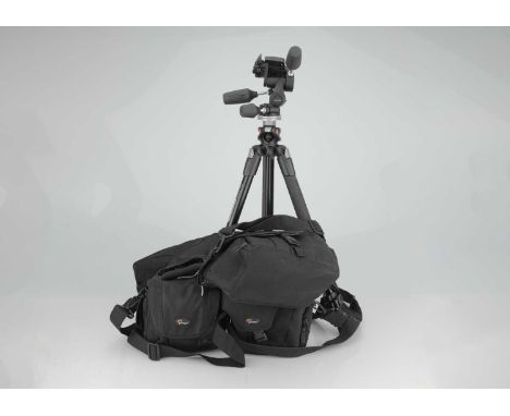 A Manfrotto X-PROB Tripod,with a 804RC2 head with plate, also with a selection of four Lowepro bags (a lot).