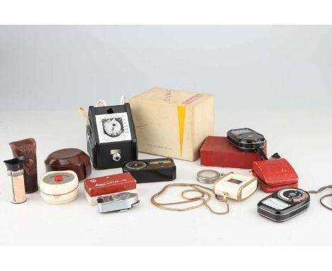 A Selection of Light Meters,including a Corfield Lumimeter, a Weston Master II, a Weston Leicameter, a Leica-meter MR, and mo