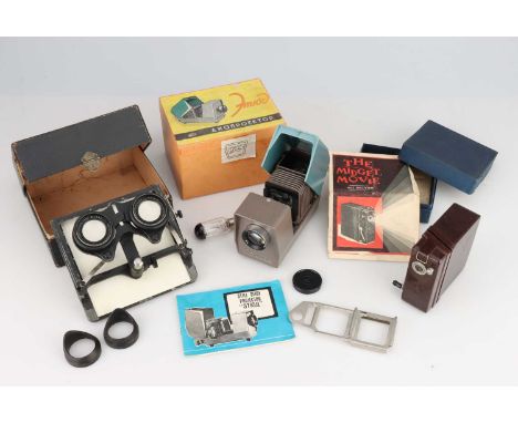 Russian Slide Projector, Midget Projector, &amp; Stereo Viewer,stereoviewer in a card case with lenses engraved 'Carl Zeiss J